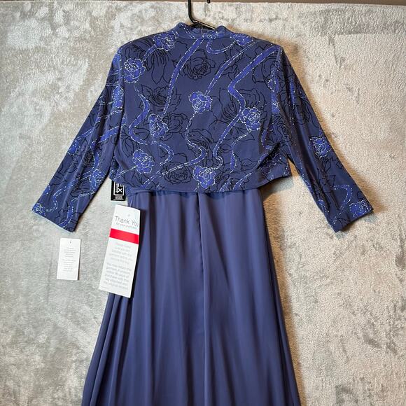 Alex Evenings 2 Piece Dress Set 8 Glitter Sparkle Modest Floral Periwinkle New - Picture 6 of 10